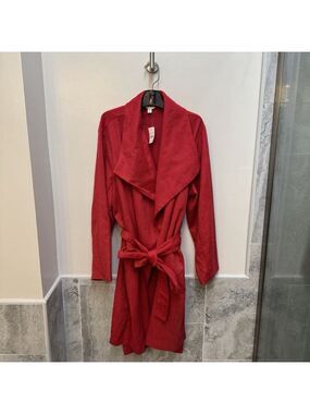 Cato Women's Red Tie Waist Trench Coat Plus Size 22/24W Christmas Holiday Fuzzy